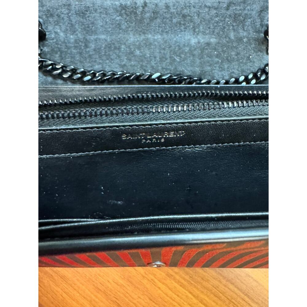 Saint Laurent Metallic Striped Monogram Chain Wallet in Red/Black - Picture 9 of 16